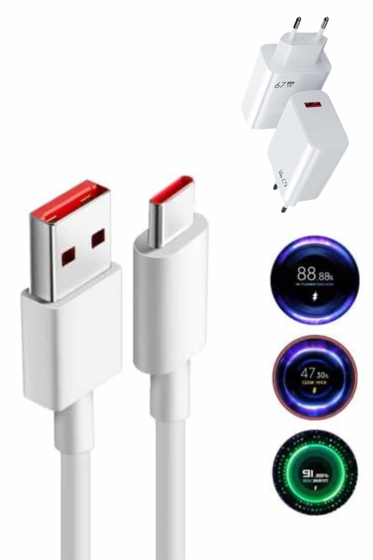 Hızlı Şarj Aleti Adaptörü Kablo Seti 67W Uzun Ömürlü Beyaz - Görsel 5