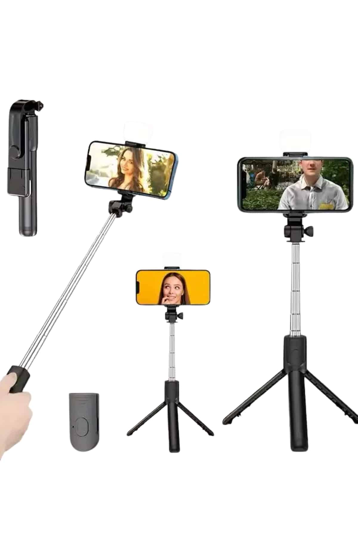 Tripod Selfie Çubuğu Bluetooth Kumandalı Kablosuz Led Işıklı - Görsel 4