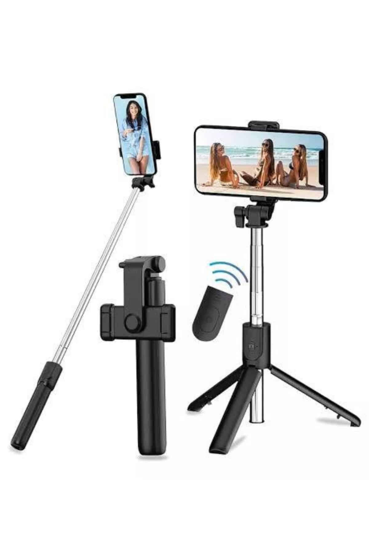 Tripod Selfie Çubuğu Bluetooth Kumandalı Kablosuz Led Işıklı - Görsel 5