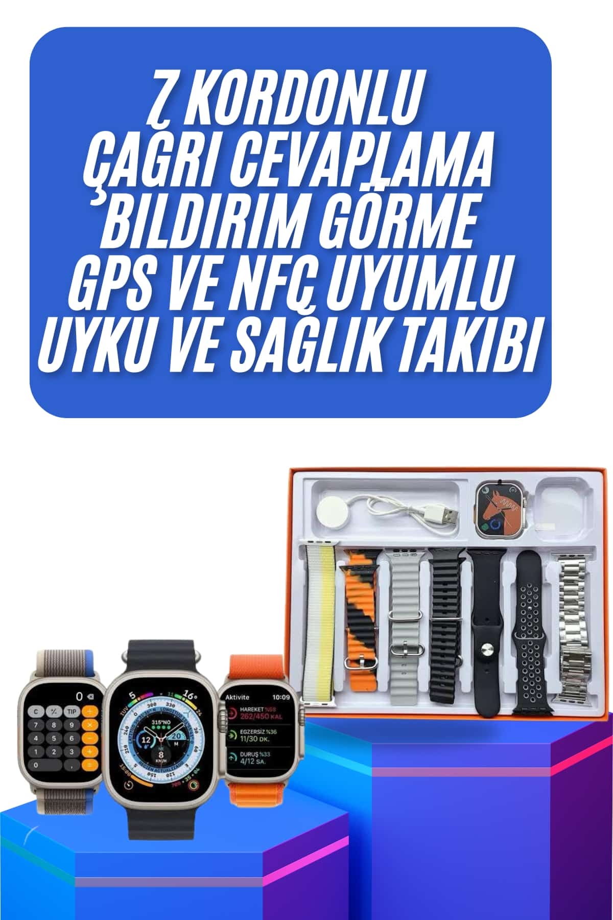 Unısex 7 Kordonlu Çok Fonksiyonlu Nabız Ölçer Uyku ve Sağlık Takibi - Görsel 2