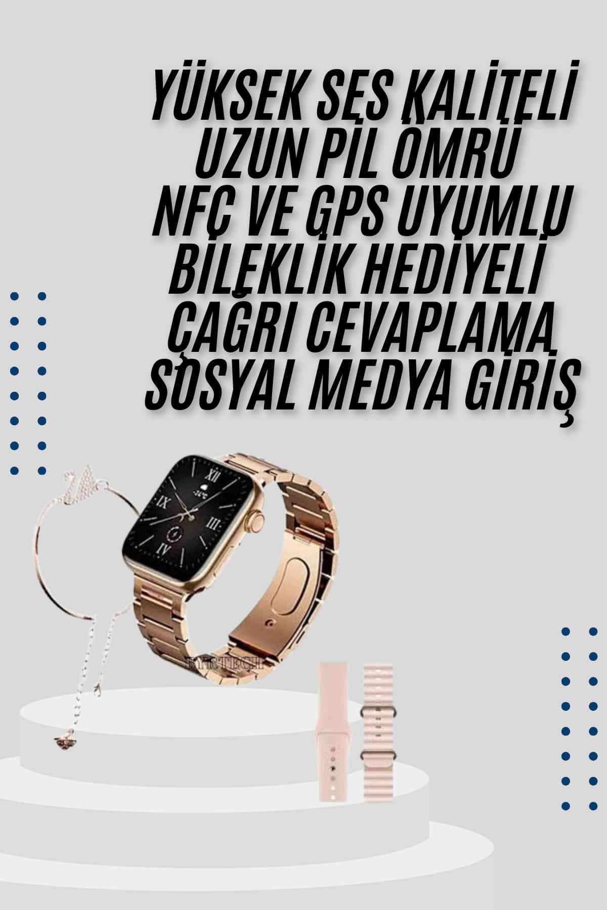 Akıllı Saat 3 Kordonlu Ve Aksesuarlı Bayanlar Için Şık Rose renk - Görsel 2