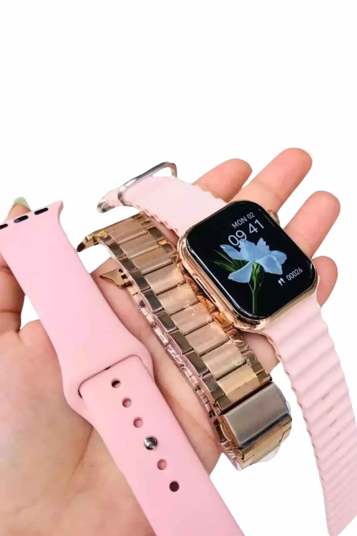 Akıllı Saat 3 Kordonlu Ve Aksesuarlı Bayanlar Için Şık Rose renk - Görsel 4