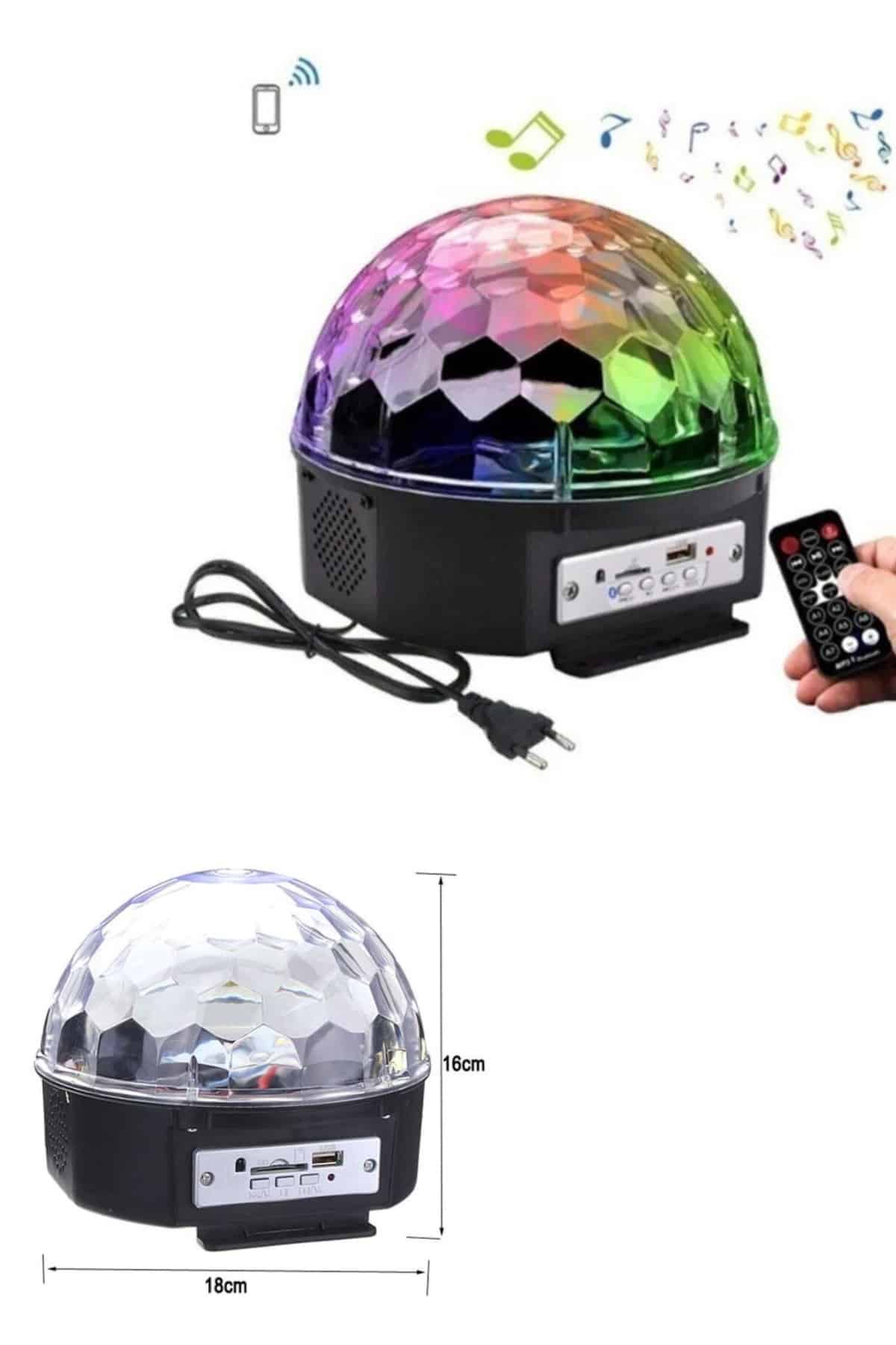 Led Işık Disko Topu Bluetooth Hoparlörlü USB Müzik Çalar Kumandalı - Görsel 2