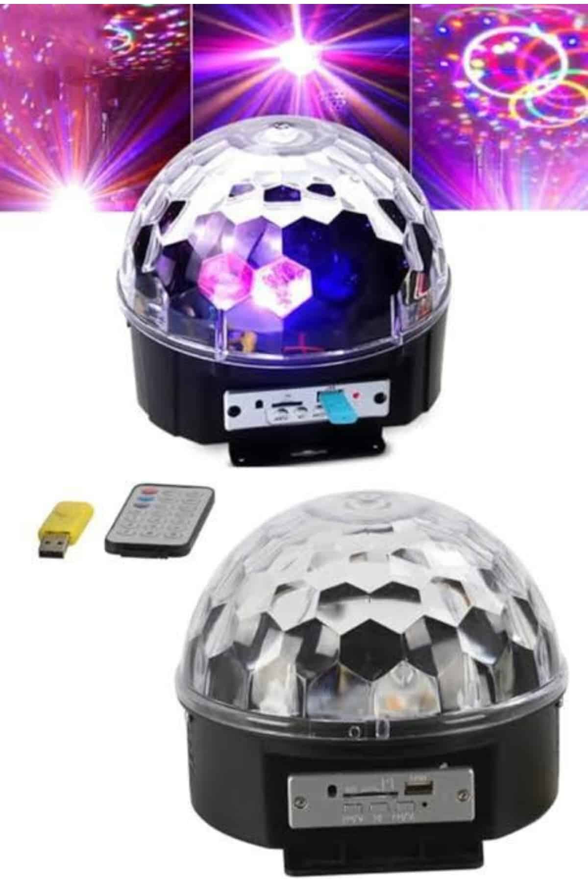 Led Işık Disko Topu Bluetooth Hoparlörlü USB Müzik Çalar Kumandalı - Görsel 3