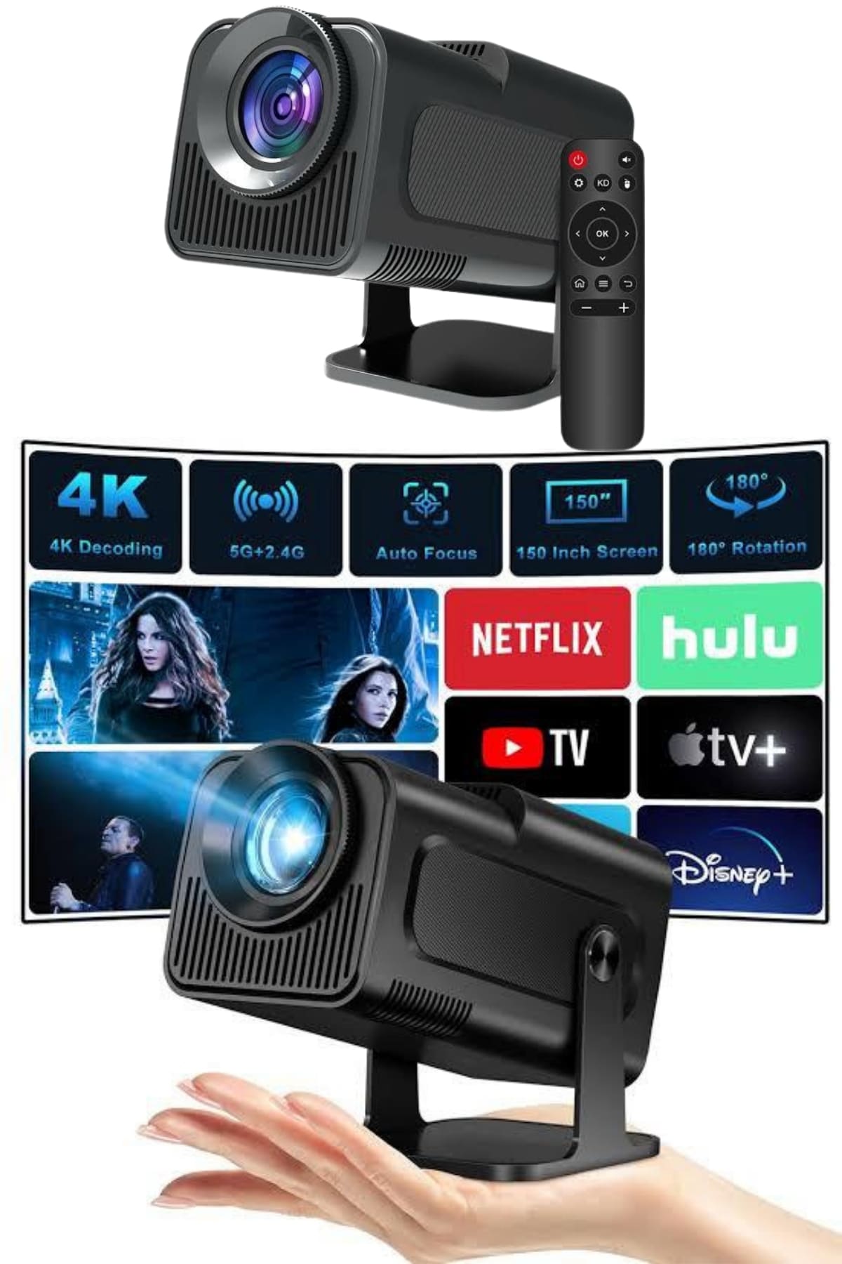 Projektör Siyah Android Taşınabilir Sinema Projeksiyon Wifi Destekli En Güncel Sürüm Akıllı - Görsel 2