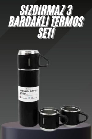 Termos Seti Paslanmaz Çelik 3 Bardaklı Vakumlu Termos Set 500 Ml 12 Saate Kadar Isı Koruma