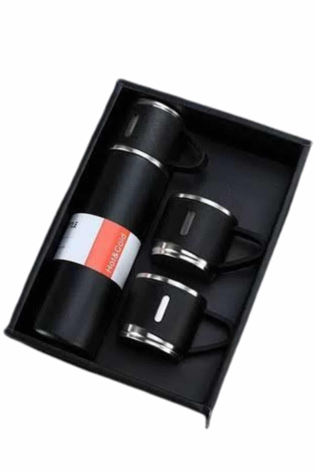 Termos Seti Paslanmaz Çelik 3 Bardaklı Vakumlu Termos Set 500 Ml 12 Saate Kadar Isı Koruma - Görsel 4