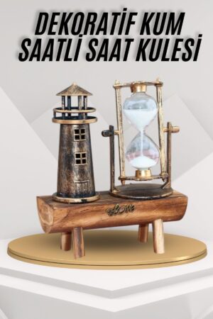 Deniz Feneri Kum Saati Ahşap Görünümlü Vintage Tarz Biblo
