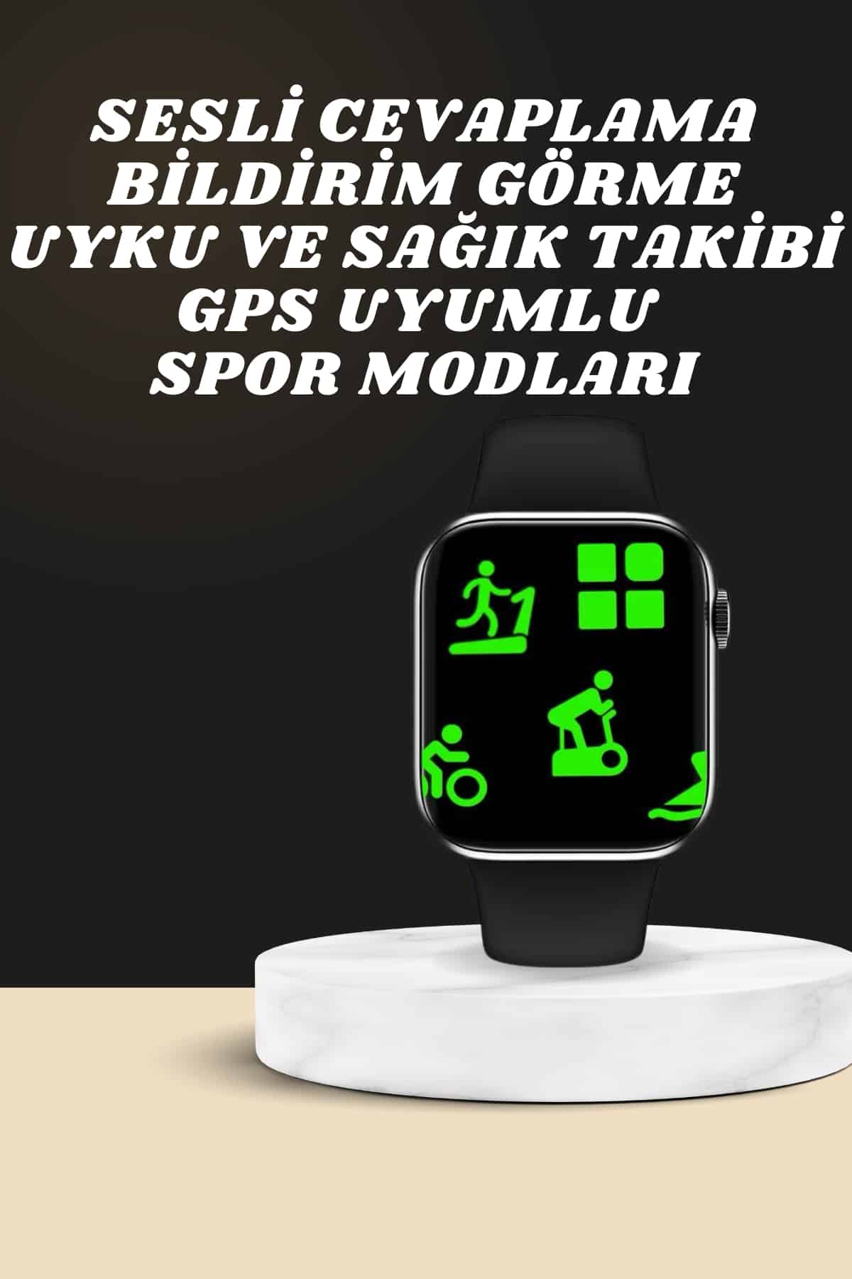 Akıllı Saat Wireless Şarj Yüksek Çözünürlüklü Müzik Dinleme Sesli Cevaplama - Görsel 4