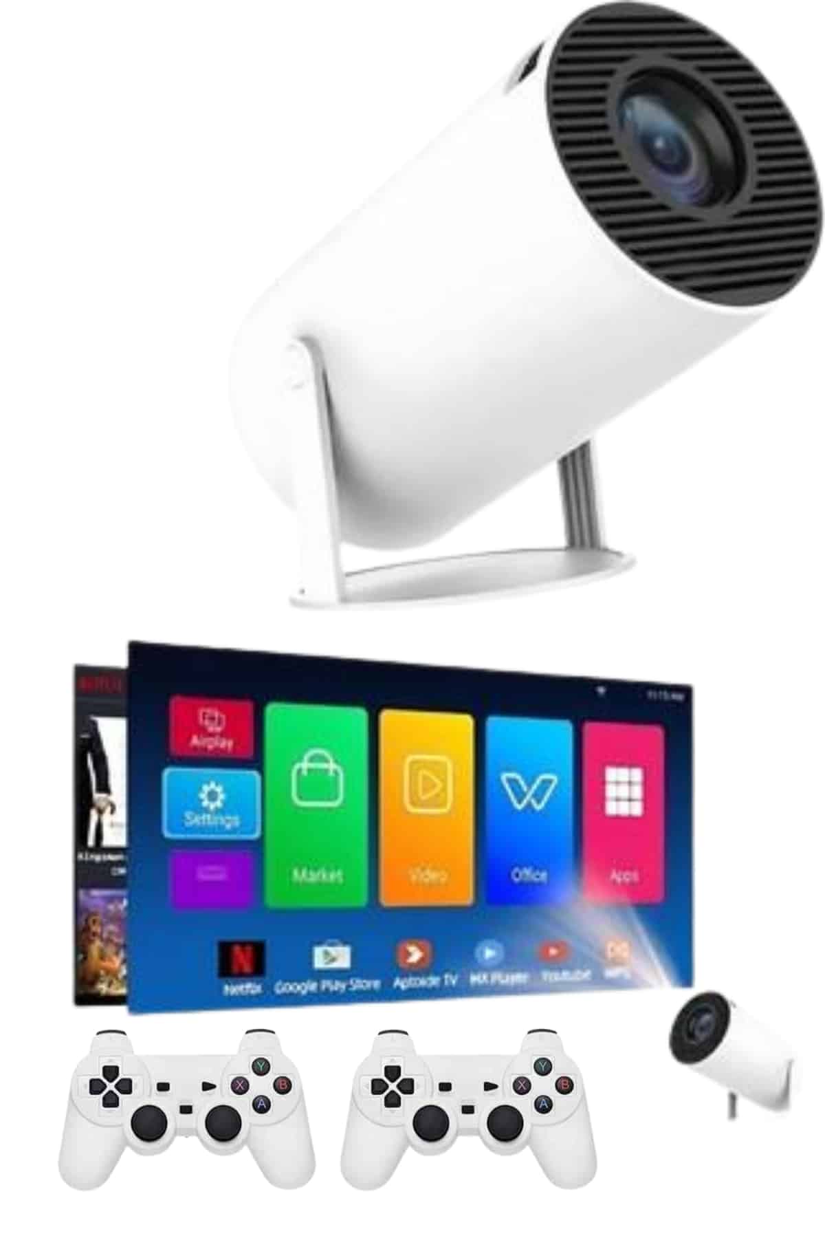 Projeksiyon Cihazı Video Oyun Konsolu Projektör Taşınabilir Ayaklı Çift Kollu 4K Çözünürlüklü - Görsel 4