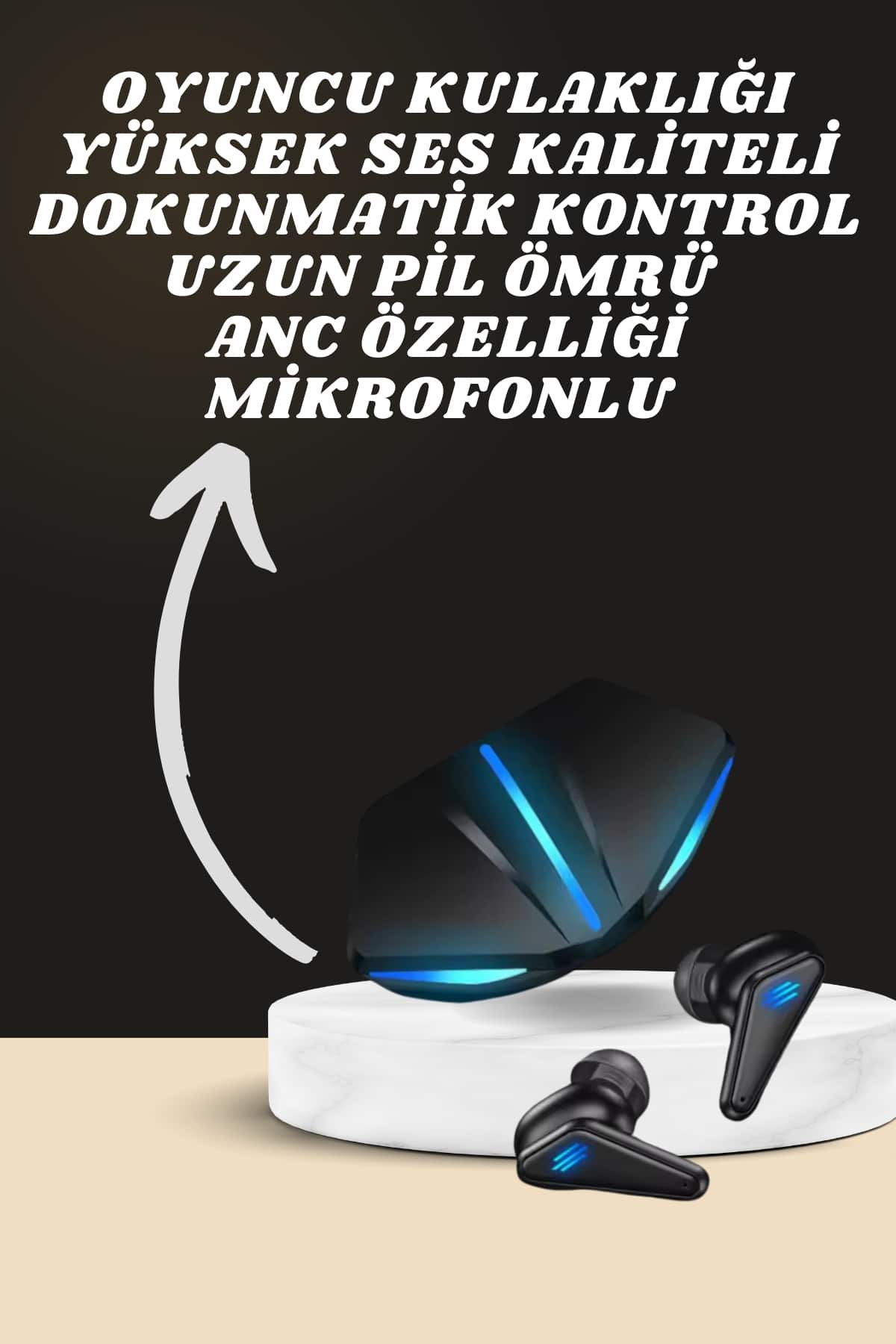 7 Kordonlu Akıllı Saat Ve Oyuncu Kulaklığı ANC Özelliği Kulak İçi Mikrofonlu Sesli Görüşme - Görsel 2
