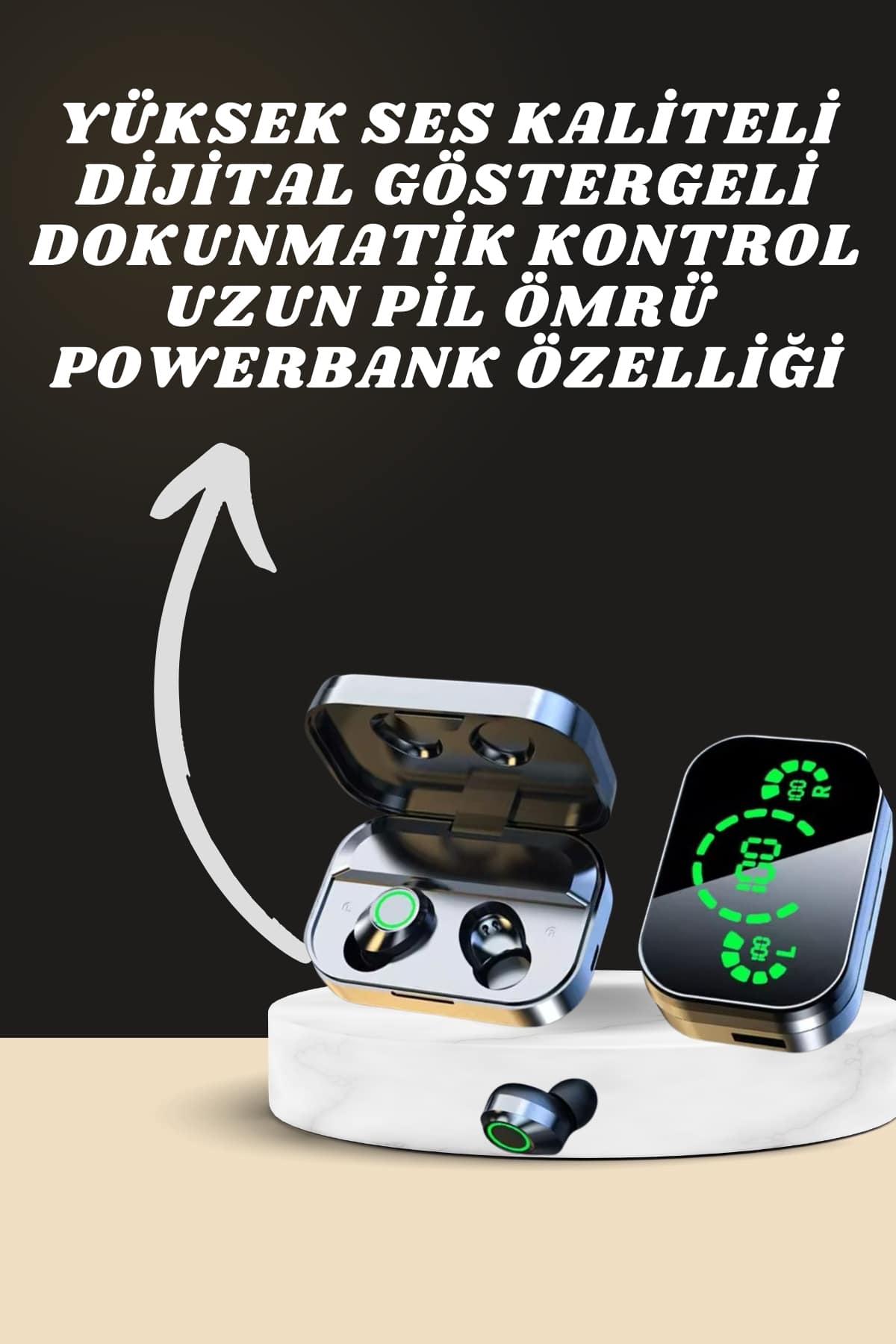 7 Kordonlu Akıllı Saat Ve Aynalı Bluetooth Kulaklık Powerbank Dijital Göstergeli - Görsel 2