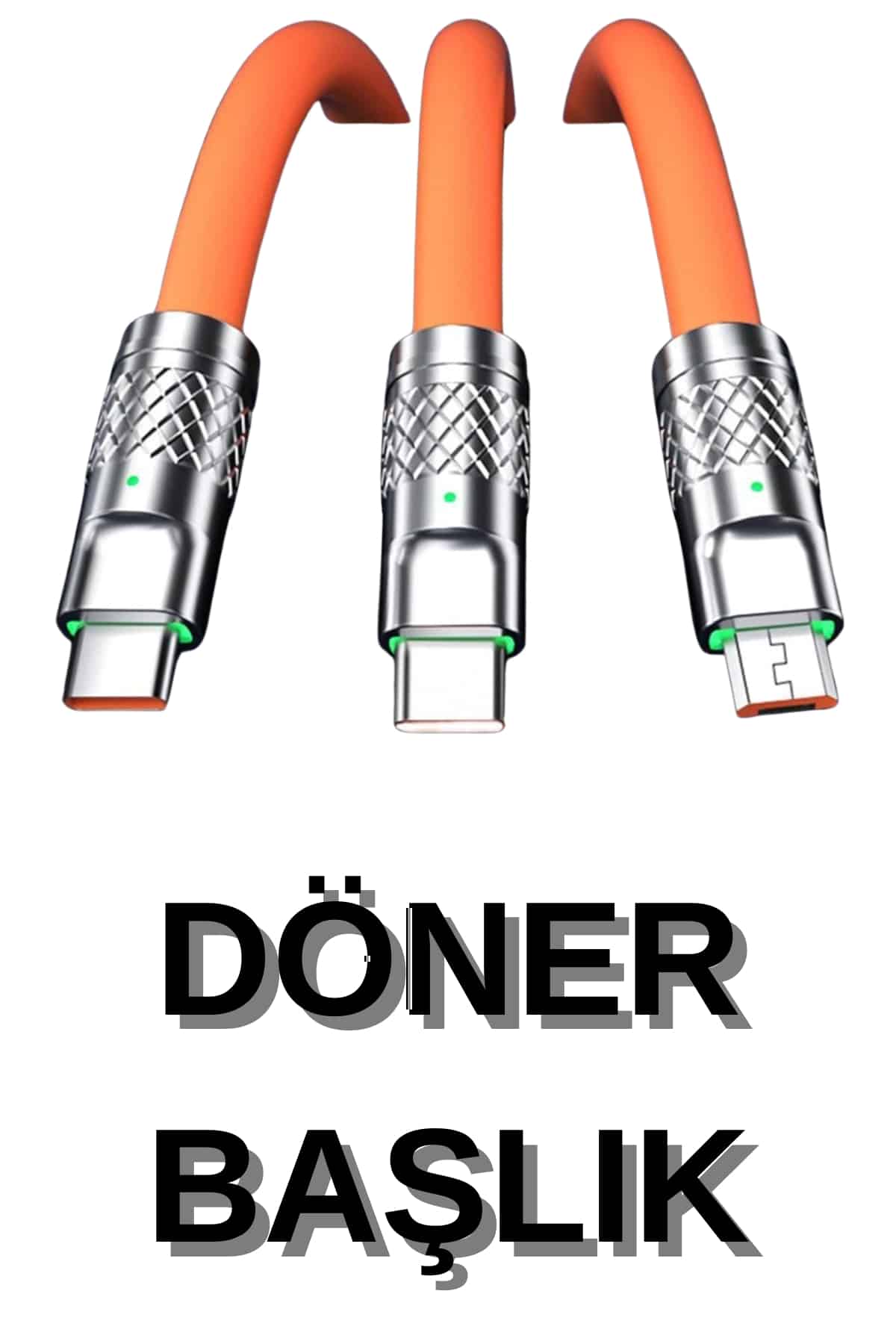 3 İn 1 Süper Hızlı Şarj Kablosu Android ve İOS Uyumlu Silikon Şarj Kablosu - Görsel 5