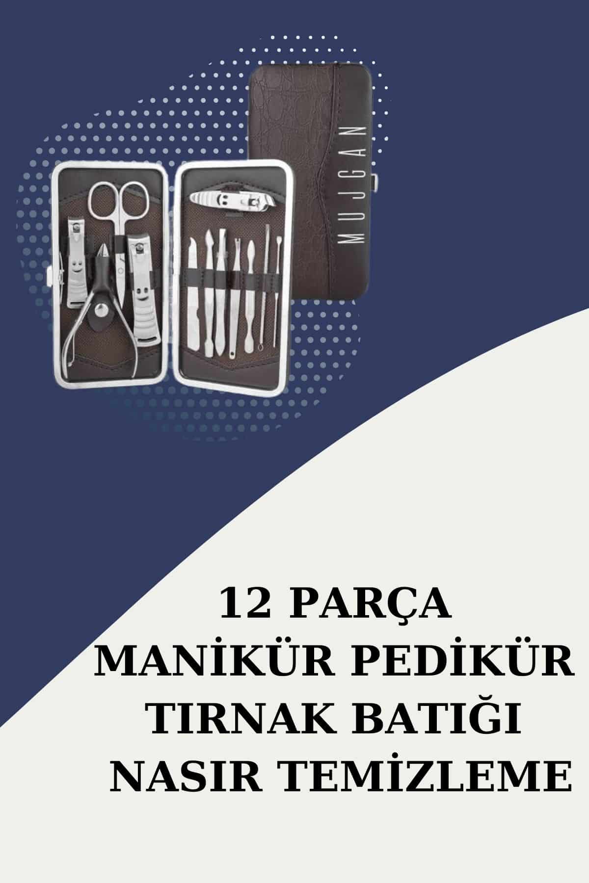 12 Parça Paslanmaz Çelik Kompakt ve Taşınabilir Manikür Makası Tırnak Makası - Görsel 2