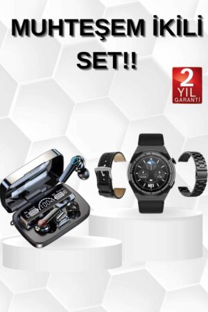 Kulak İçi Kablosuz Bluetooth Kulaklık ve NFC ve GPS Özellikli Akıllı Saat Alarm ve Titreşim