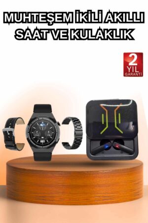 Dijital Göstergeli Bluetooth Kulaklık ve Bildirim Görebilen Akıllı Saat Alarm ve Titreşim