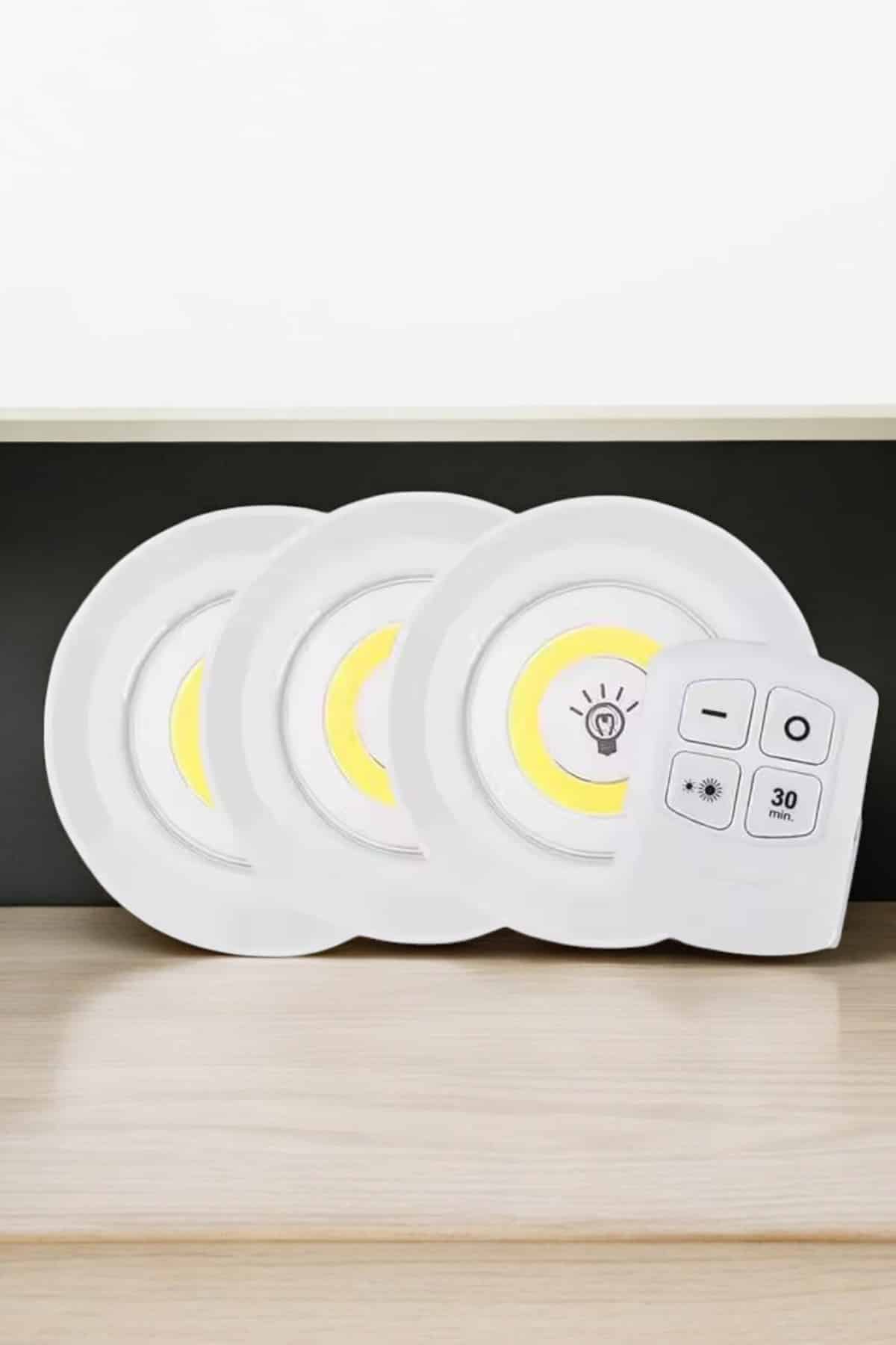 Spot Lamba Led Işık 3'lü Uzaktan Kumandalı Pilli Yapışkanlı Kablosuz - Görsel 2