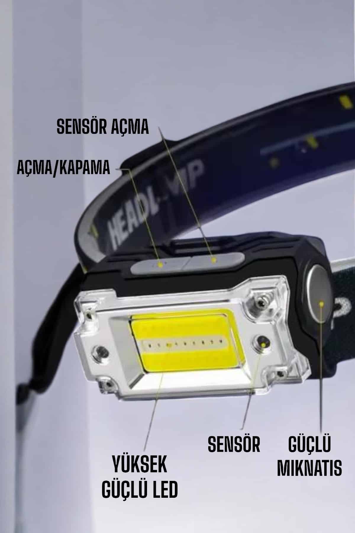 Kafa Lambası Kamp Feneri Balıkçı Feneri Başlıklı Suya Dayanıklı - Görsel 4