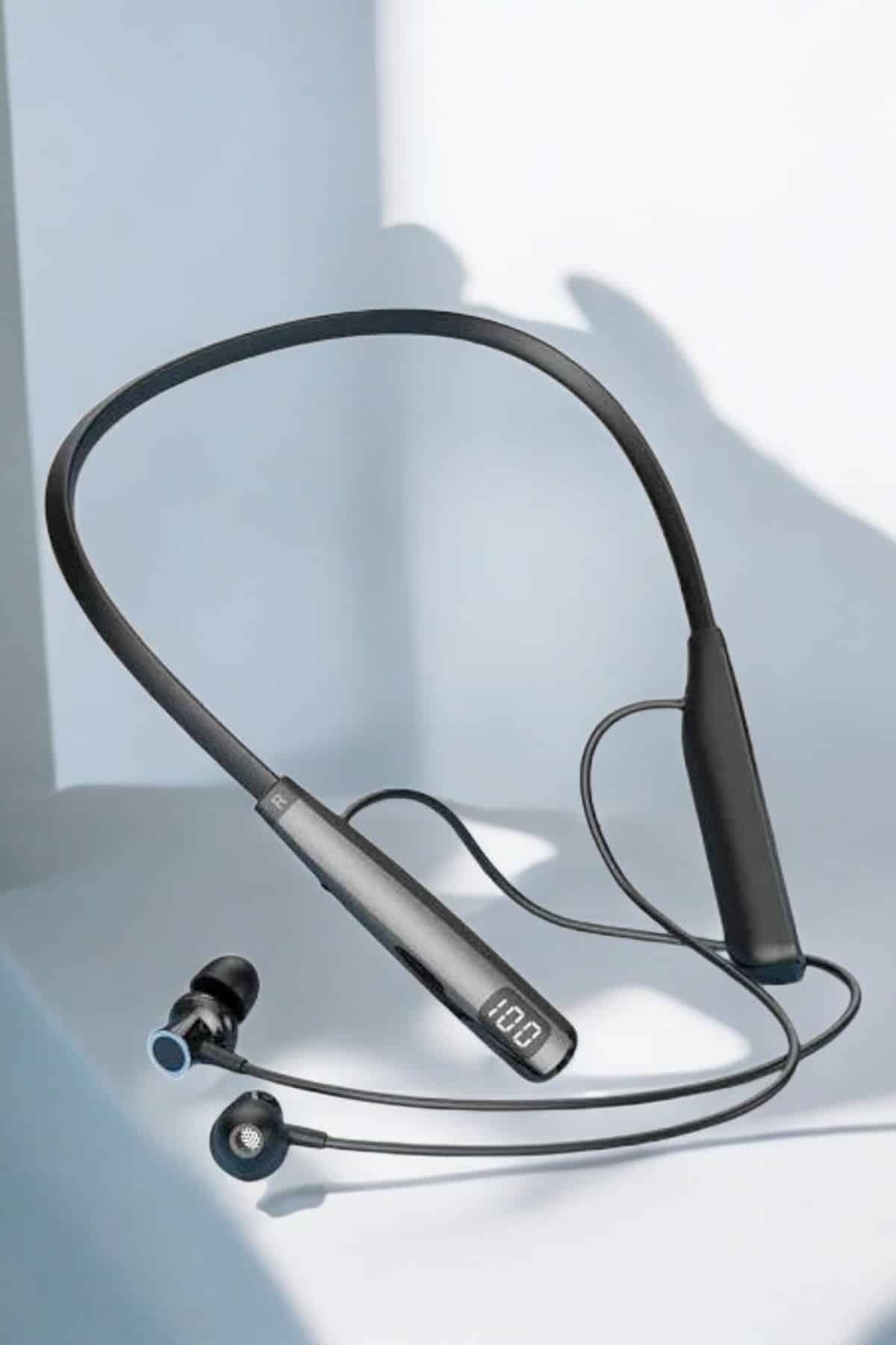 Dijital Göstergeli Kulak İçi Kablosuz Bluetooth Kulaklık Boyun Bantlı - Görsel 3