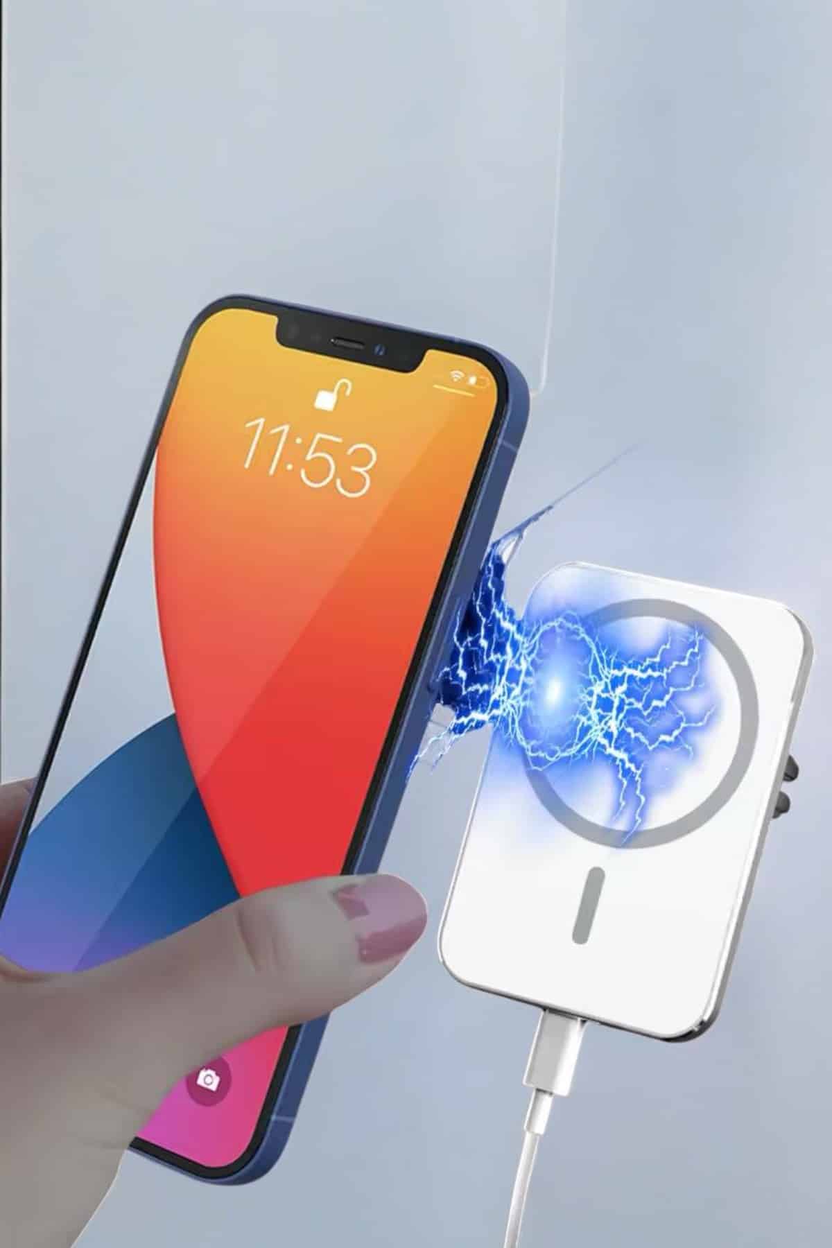 araç uyumlu Kablosuz 15W Taşınabilir Şarj Aleti Çift Kablo - Görsel 3