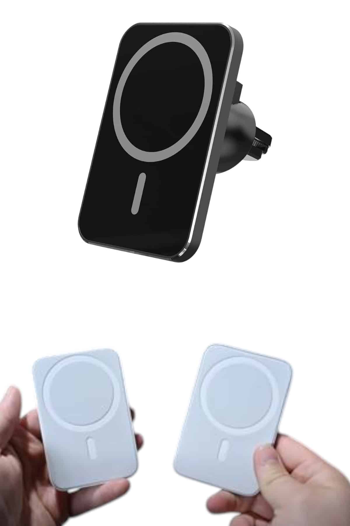 araç uyumlu Kablosuz 15W Taşınabilir Şarj Aleti Çift Kablo - Görsel 4