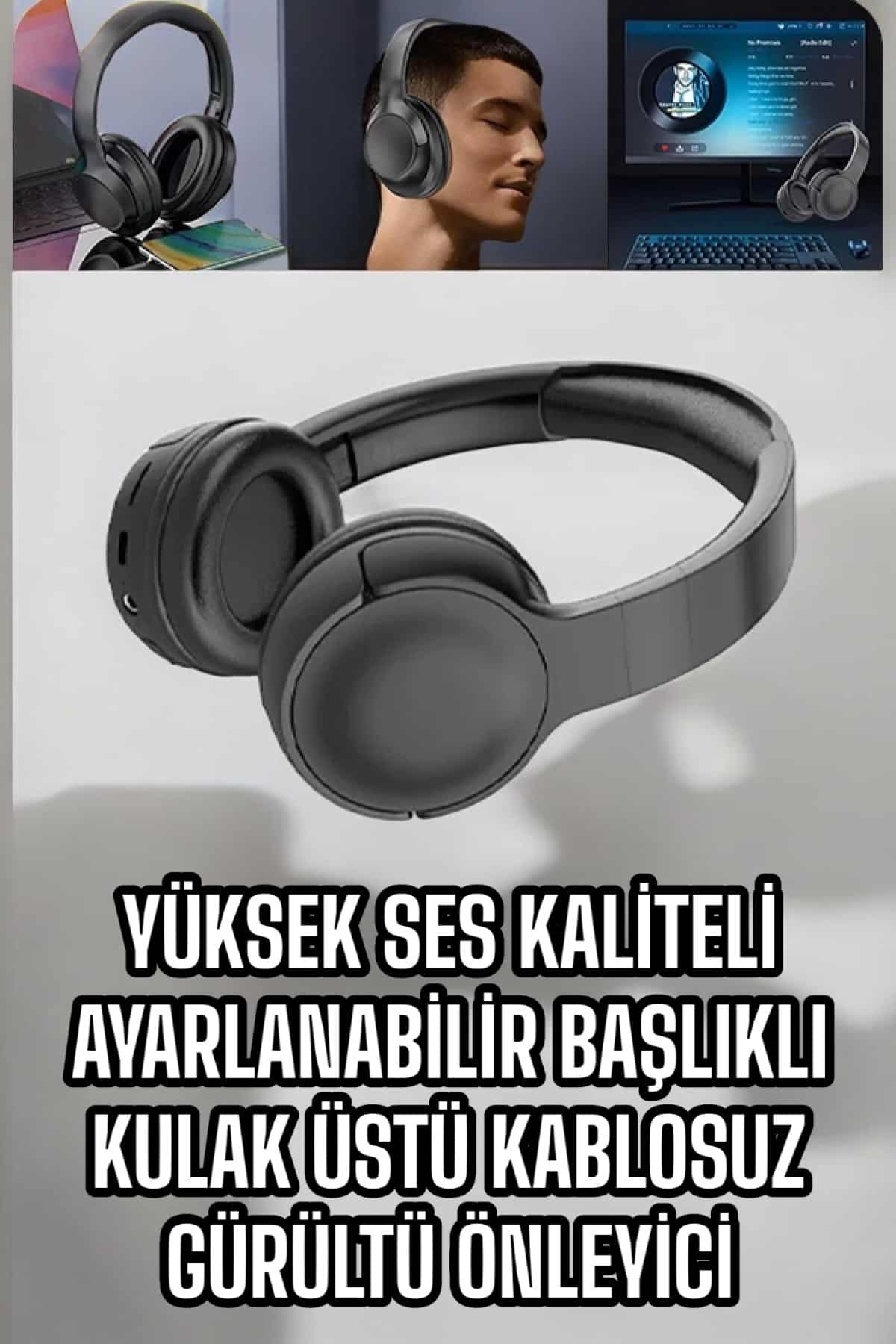 Kablosuz Bluetooth Kulaklık ANC/ENC Destekli Kulak Üstü Yüksek Ses Kaliteli - Görsel 2