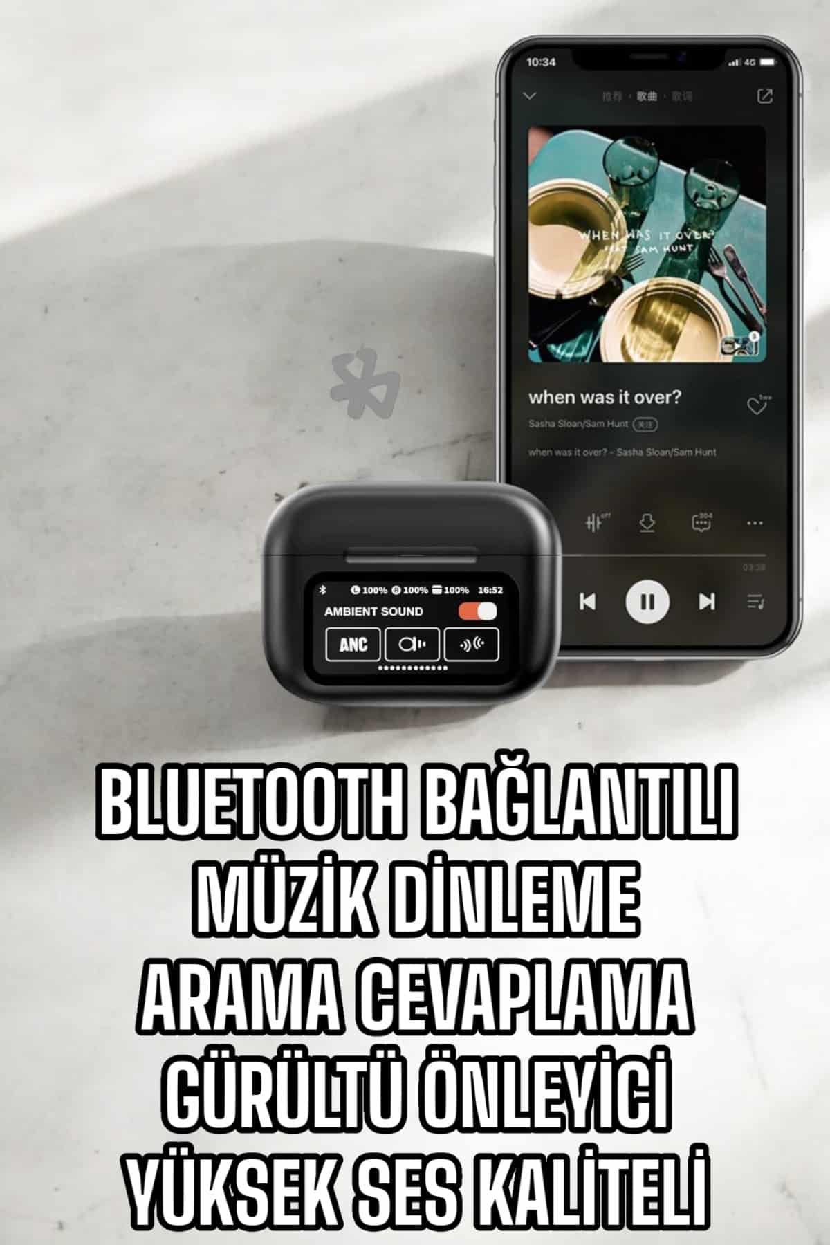 Kablosuz Bluetooth Kulaklık Ekranlı Uzun Şarj Süreli ANC Destekli - Görsel 3