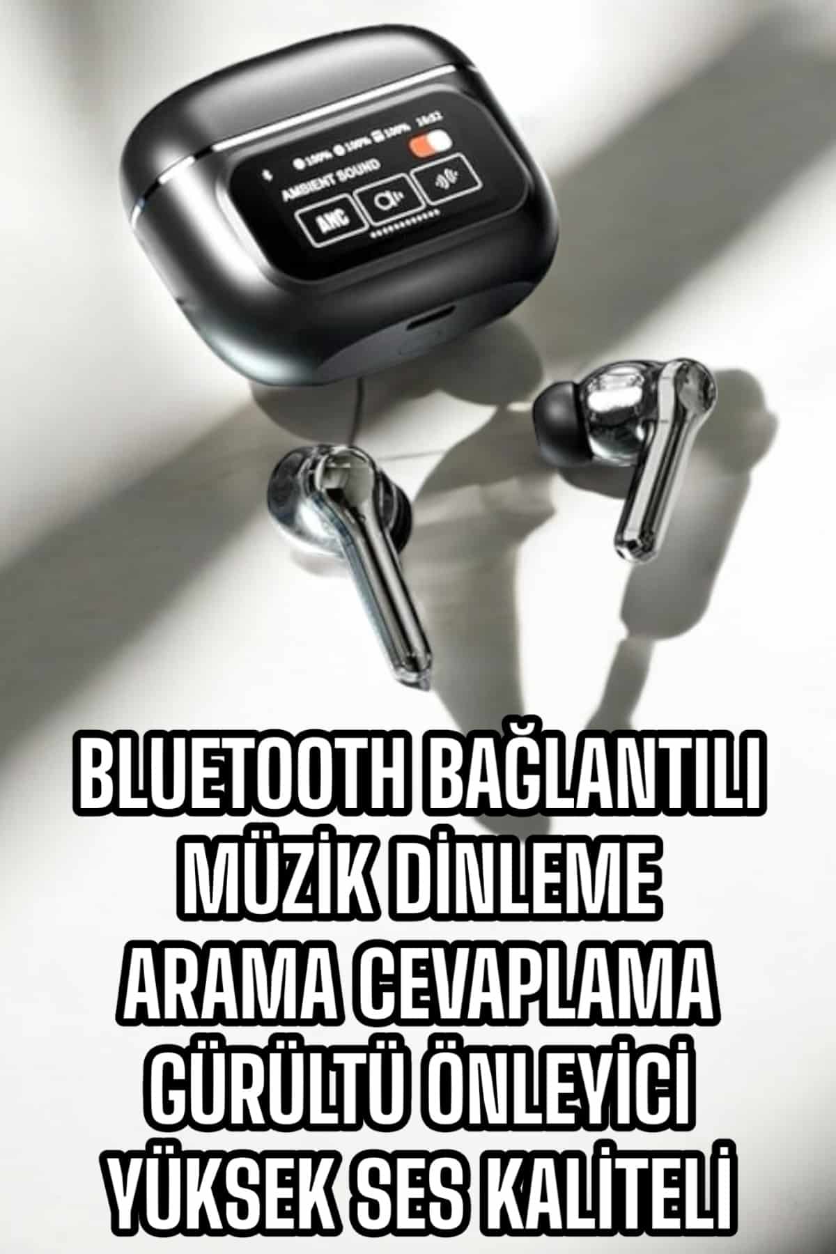 Bluetooth Kulaklık Kablosuz Ekranlı ANC/ENC Destekli Dokunmatik - Görsel 2