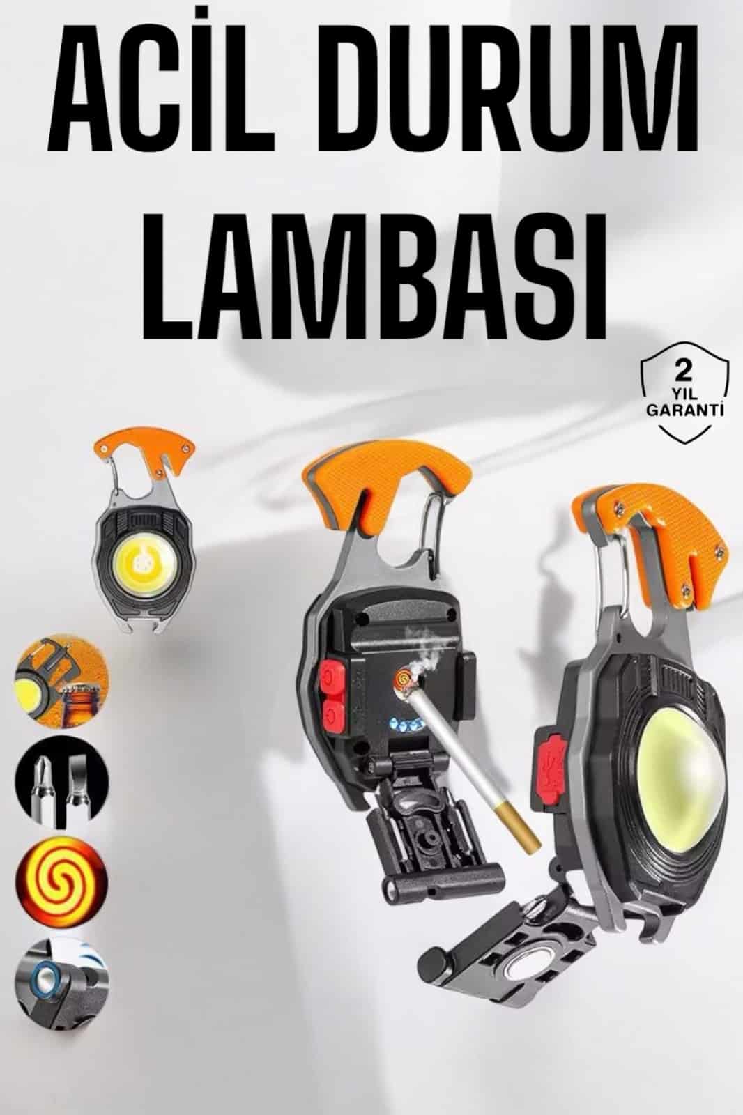 yeni nesil Kamp Feneri Çok Fonksiyonlu Fener Anahtarlık Usb Çakmaklı Cam Kırıcı Kemer Kesici Açacak - Görsel 2