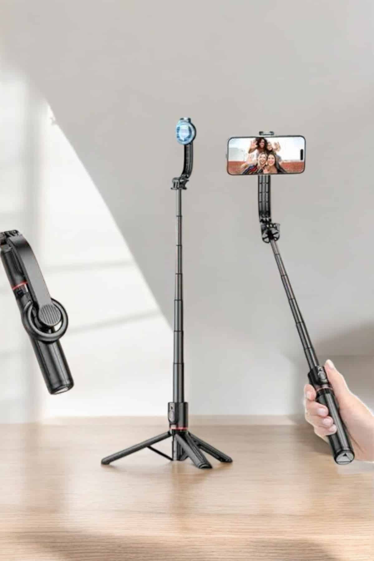 Kumandalı Tripod Telefon Tutucu Selfie Çubuğu 360 Derece Dönebilen - Görsel 3