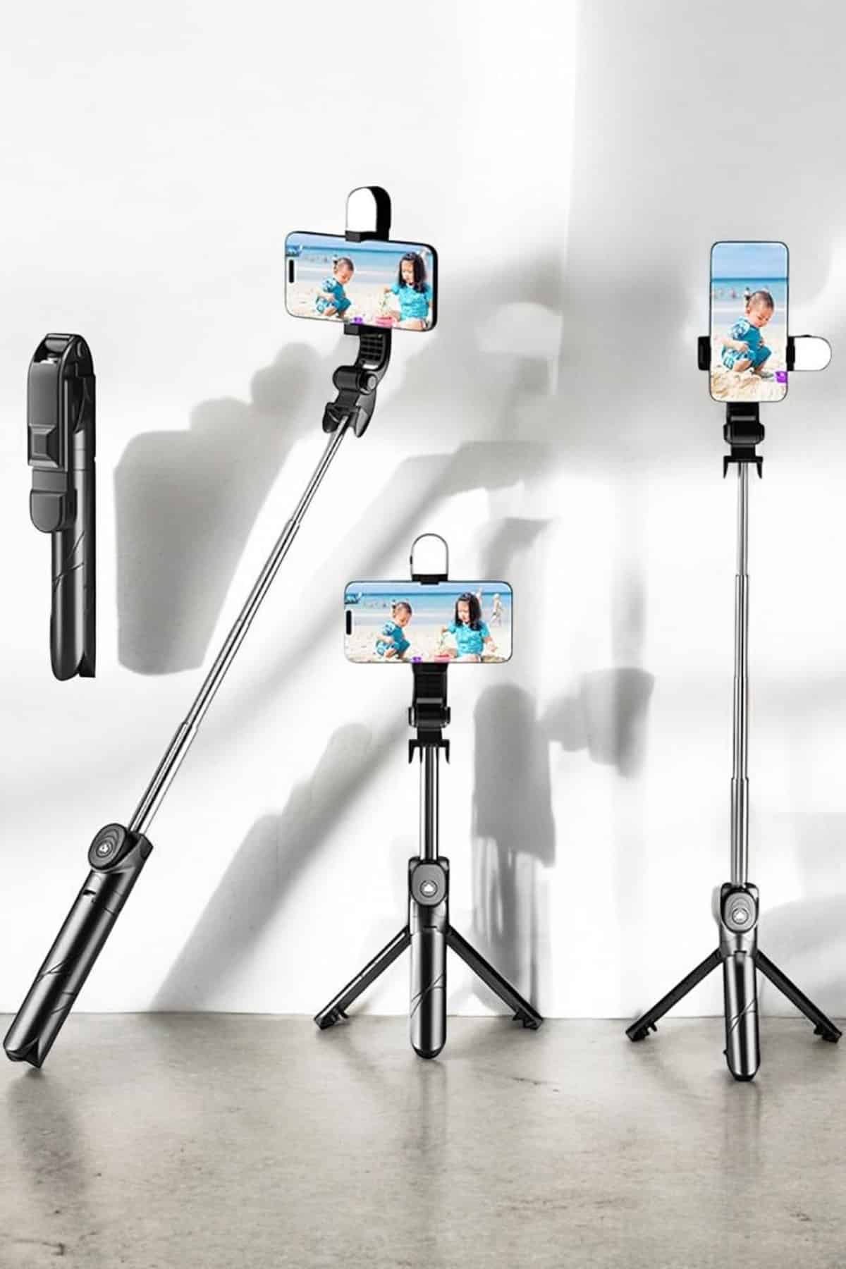 Tripod Kablosuz Bluetooth Bağlantılı Selfie Çubuğu 360 Derece Dönebilen - Görsel 2