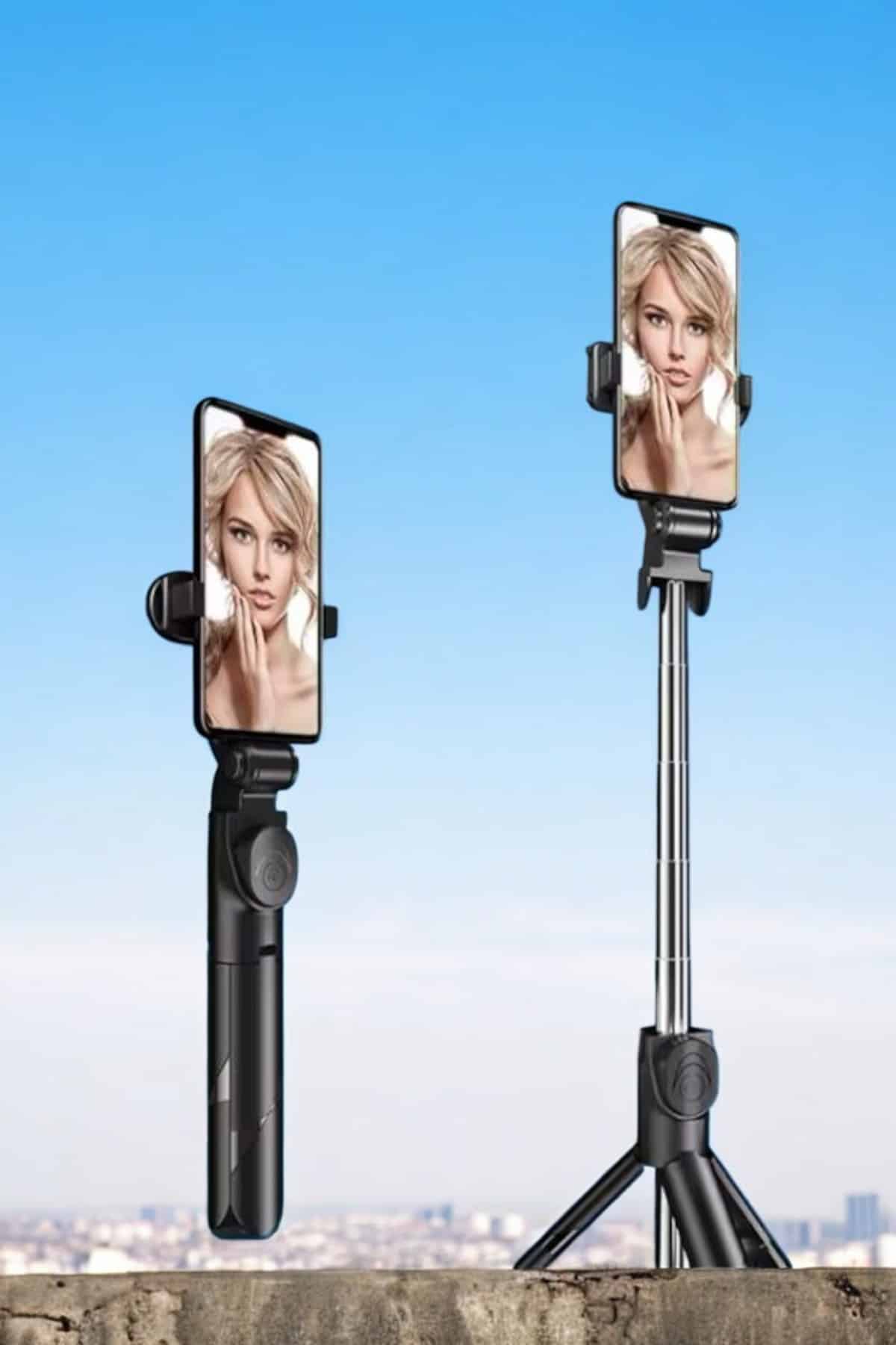 Tripod Kablosuz Bluetooth Bağlantılı Selfie Çubuğu 360 Derece Dönebilen - Görsel 3