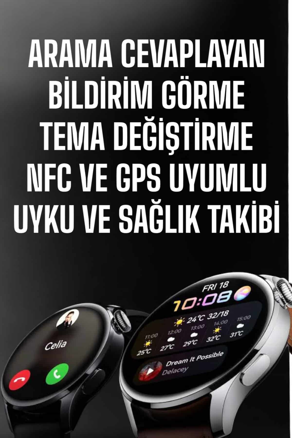 Akıllı Saat Bildirim Görme Amoled Ekran GPS Uyumlu Sesli Görüşme - Görsel 2