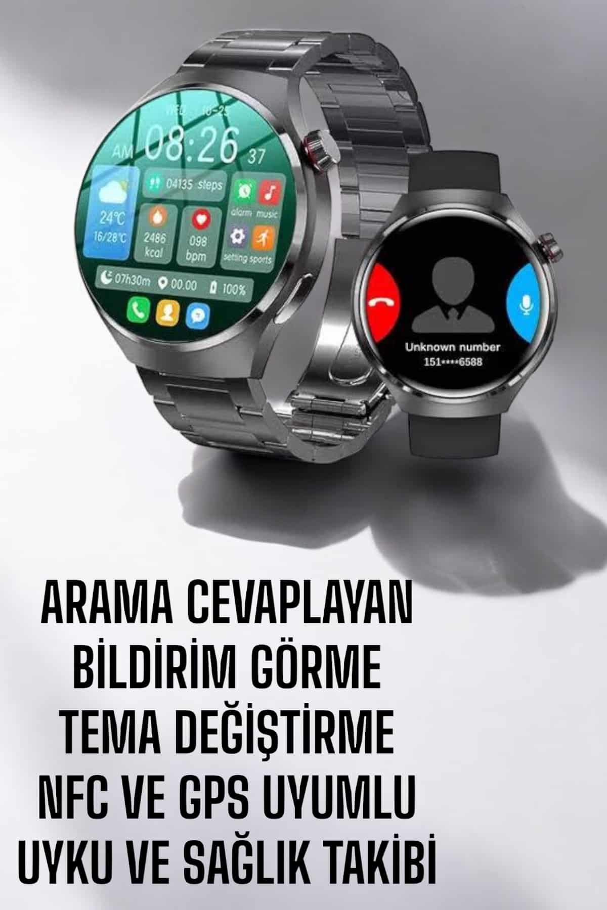 Akıllı Saat Metal Kordonlu GPS ve NFC Uyumlu Arama Cevaplayan - Görsel 5