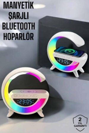 Bluetooth Hoparlör 15W Kablosuz Hızlı Şarj LED Gece Lambası