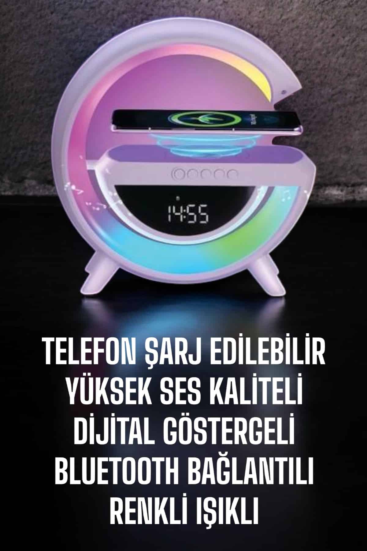 Bluetooth Hoparlör 15W Kablosuz Hızlı Şarj LED Gece Lambası - Görsel 2