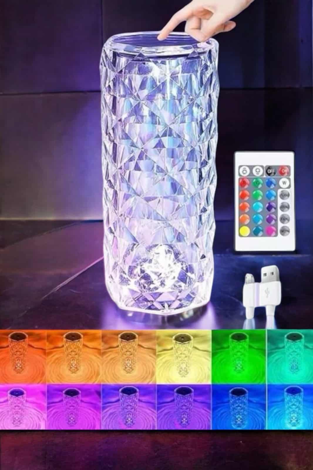 Gece Lambası Kristal Lamba Dokunmatik Şarjlı Hediyelik - Görsel 4