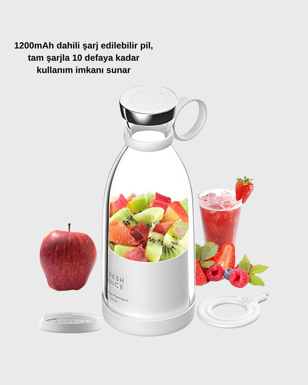 Şarjlı Portatif Blender – Gıda Sınıfı Malzeme 10 Kullanımlık Pil Mini Boy ve Hafif Tasarım - Görsel 4
