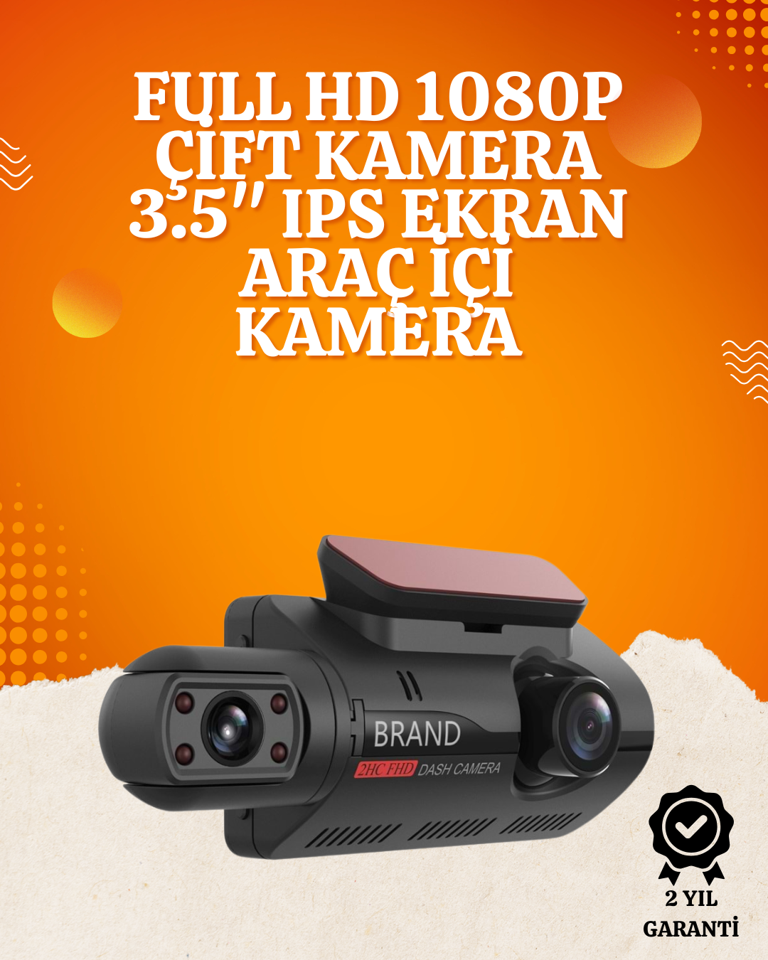 WiFi Destekli Araç Kamerası – 3 inç Ekran 1080P Ön ve 720P İç Kamera