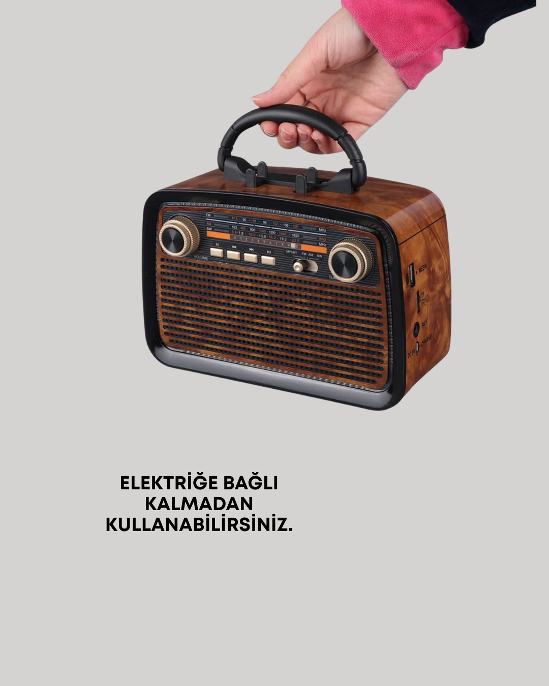 Nostaljik Radyo Görünümlü Bluetooth Hoparlör – FM/AM Yayın Kablosuz Bağlantı Şarj Edilebilir - Görsel 2