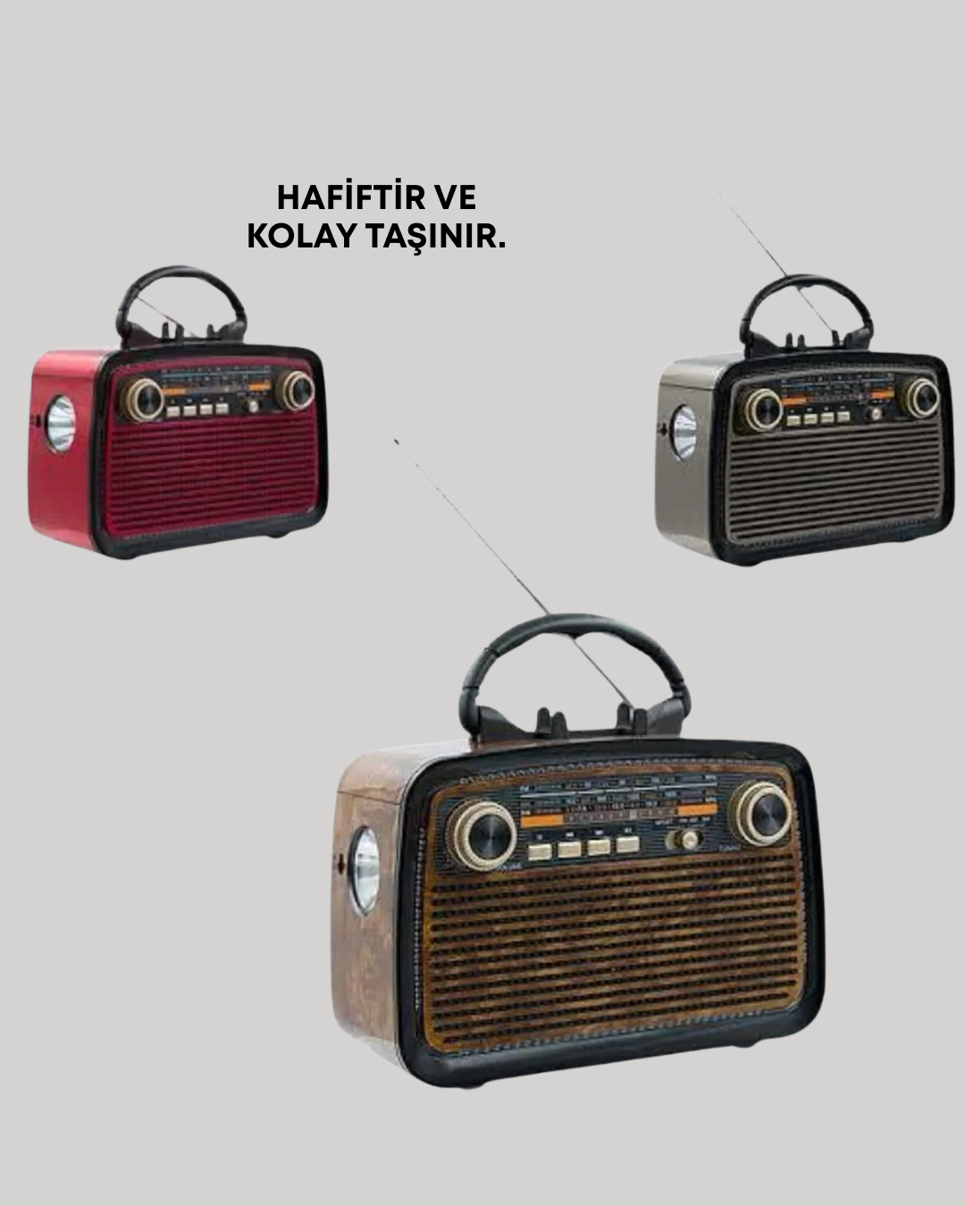Nostaljik Radyo Görünümlü Bluetooth Hoparlör – FM/AM Yayın Kablosuz Bağlantı Şarj Edilebilir - Görsel 3