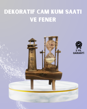 Ahşap Kum Saati ve Deniz Feneri Figürü Bir Arada – Ev & Ofis Dekorasyonu