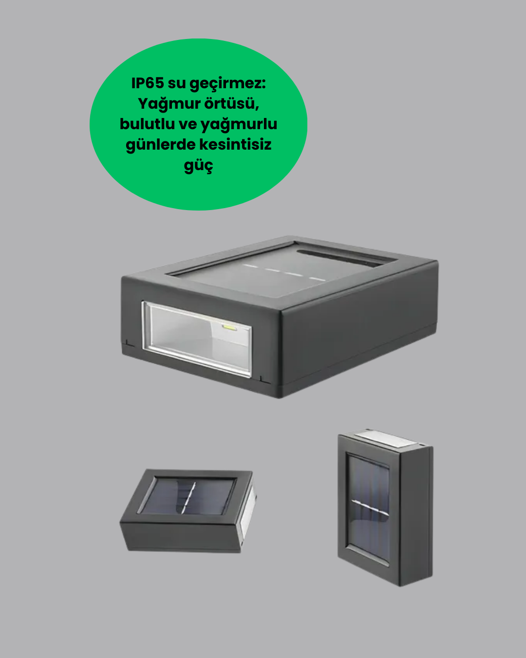 Güneş Enerjili Su Geçirmez LED Duvar Lambası - Görsel 4