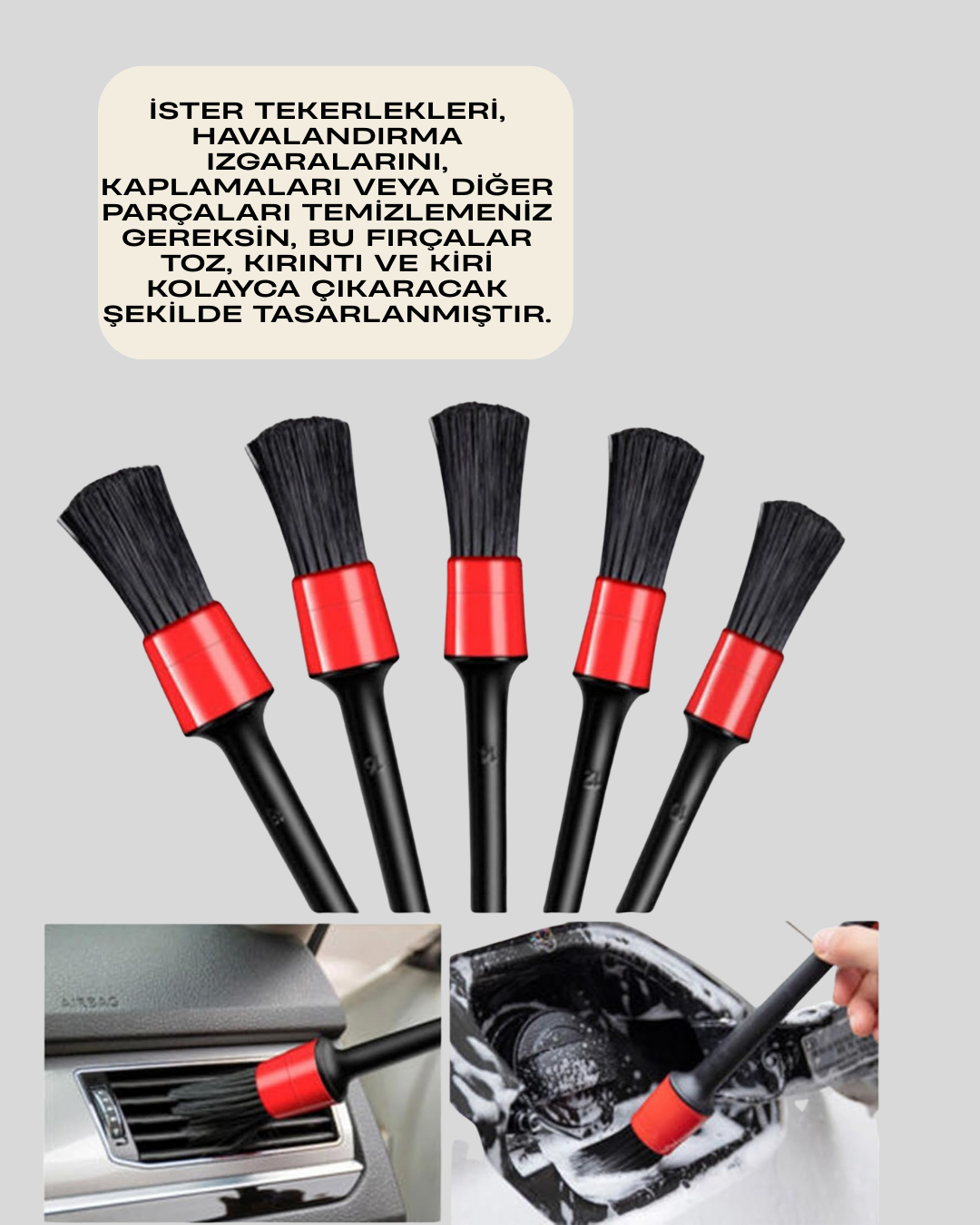 5'li Araç Temizlik Fırça Seti-Detaylı Temizlik İçin Çok Amaçlı Fırçalar - Görsel 5