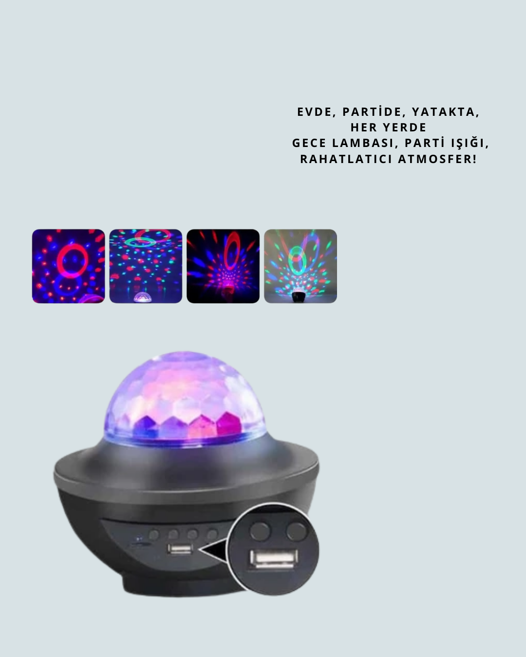 Sesle Etkileşimli Yıldız Projektörlü Gece Lambası – Bluetooth Hoparlörlü USB Girişli Dönen Okyanus - Görsel 3