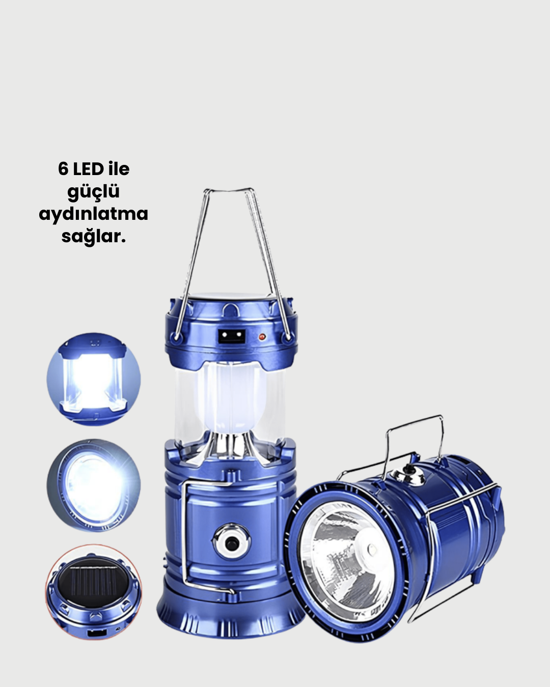 Katlanabilir USB Çıkışlı Kamp Feneri – Şarj Edilebilir Dayanıklı ve Çok Fonksiyonlu - Görsel 3