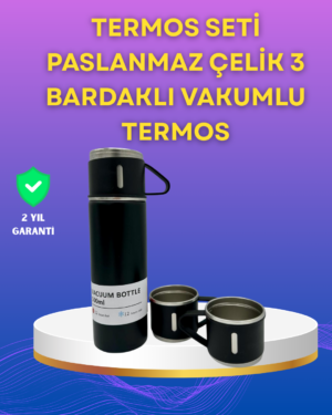 Çelik Termos Bardak Seti | 500 ml Kapasite Kaymaz Taban Hediye Kutulu