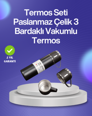 Isıyı Uzun Süre Koruyan 500 ml Termos Seti | Çelik Gövde 2 Bardaklı Hediye Kutulu