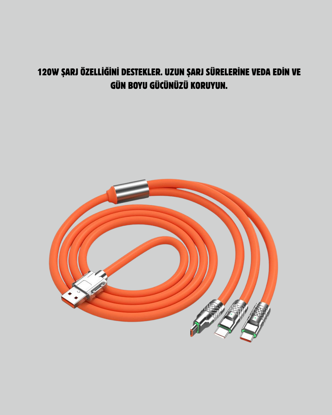 Çinko Alaşımlı Uçlu 120 W Şarj Kablosu – Dolaşmaya Dayanıklı 12 m USB Kablo - Görsel 2