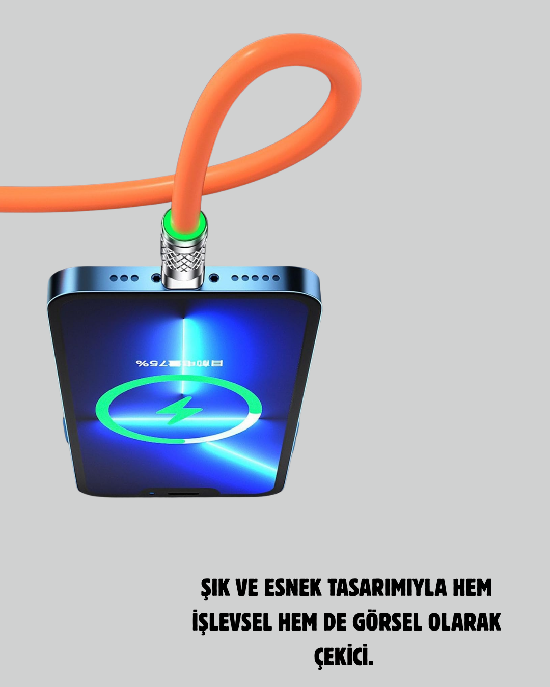 Çinko Alaşımlı Uçlu 120 W Şarj Kablosu – Dolaşmaya Dayanıklı 12 m USB Kablo - Görsel 4